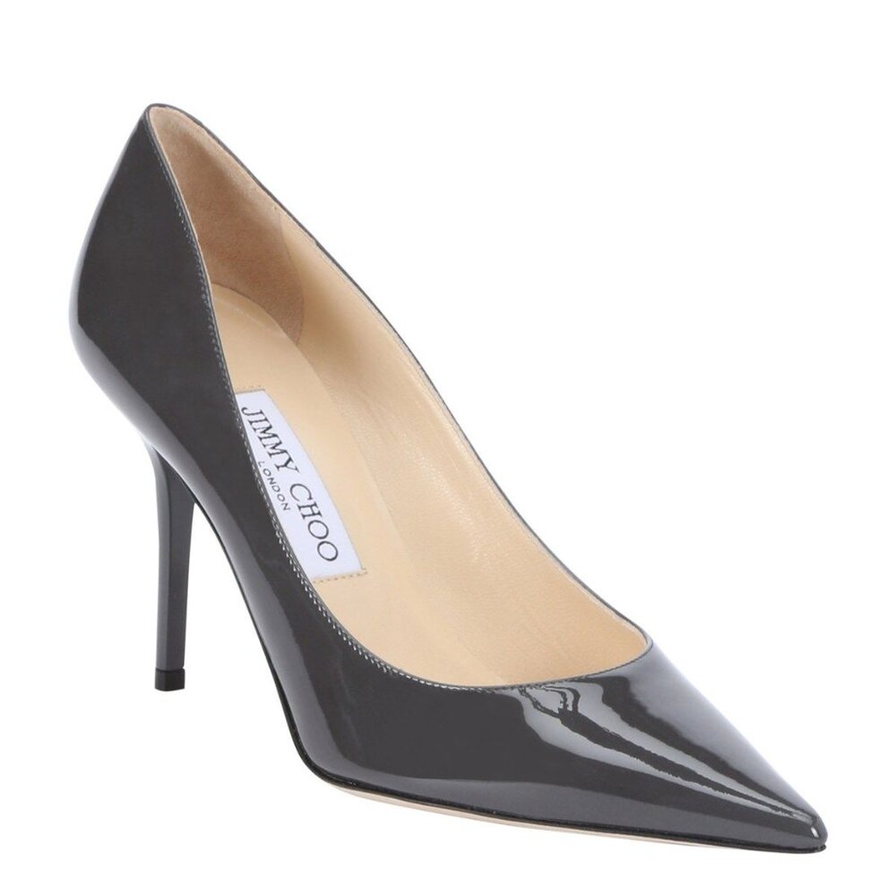 Size 10 Jimmy Choo Gray Patent Leather 'agnes' Pointed Toe Pumps' In Dusk